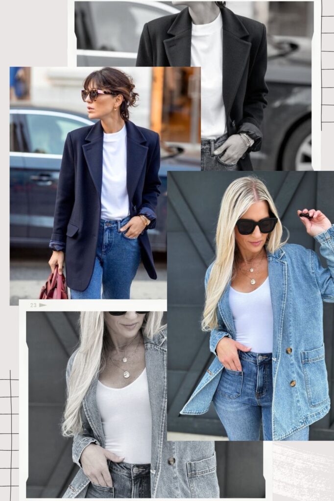 A collage of oversized denim jackets and blazer