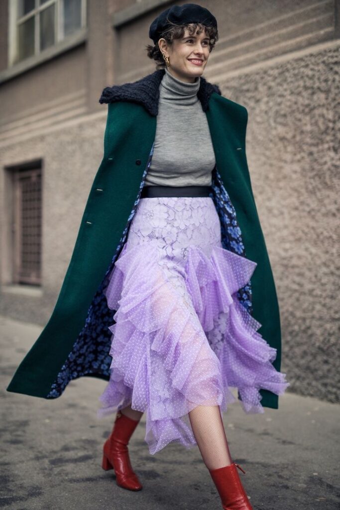 A lady looking stylish with a combined texture look