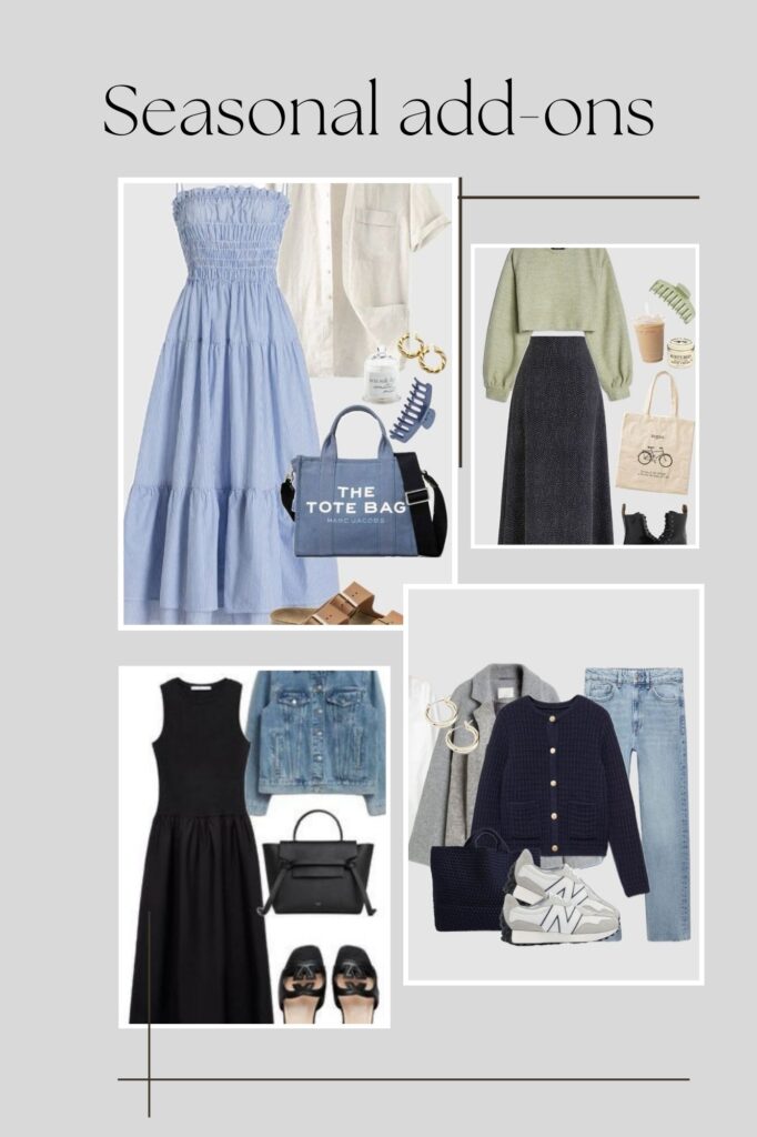 A collage of seasonal wears to Build a Capsule Wardrobe for Every Season