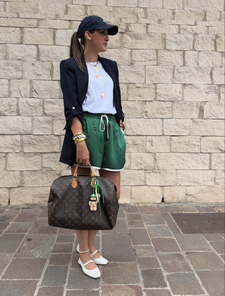 A beautiful white lady rocking a sporty chic wear in a fabulous way