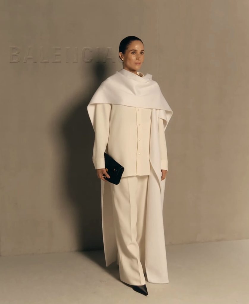 Meghan Markle wearing a beige two piece