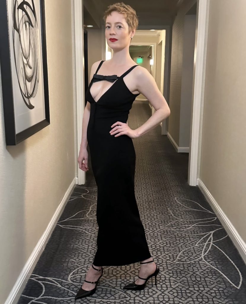 Leonie Benesch wearing a black dress