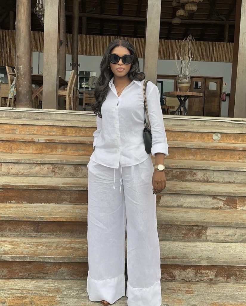 A lady wearing a two piece set