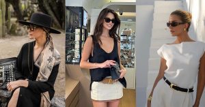 A collage of some beautiful white ladies accessorizing with glasses scarf and belt for a cool look.
