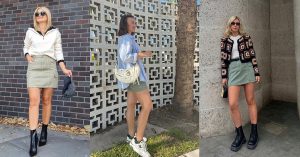 A collage of some beautiful ladies rocking short cargo skirts
