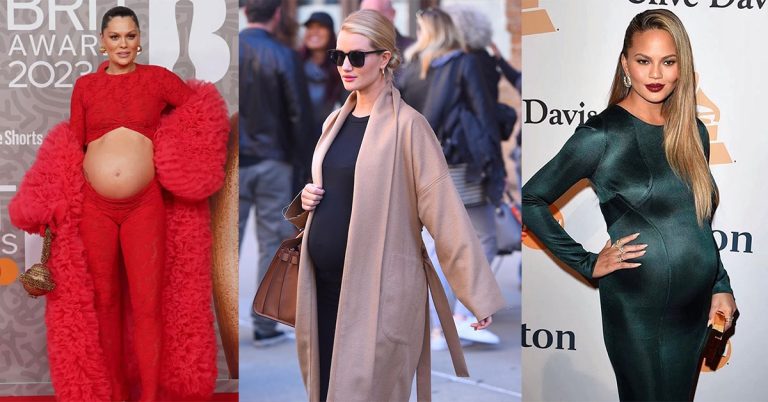 A collage of some beautiful and elegant pregnant celebrities